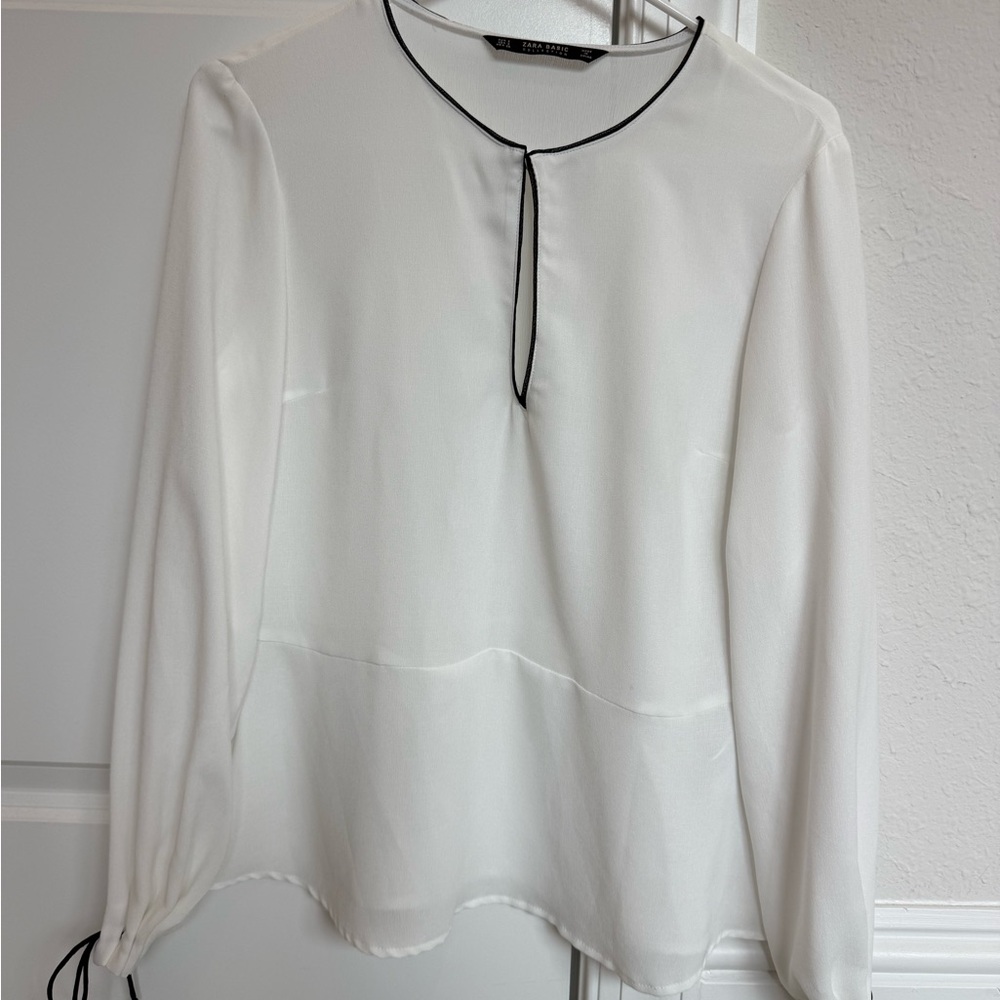 Zara White Blouse with Black Piping